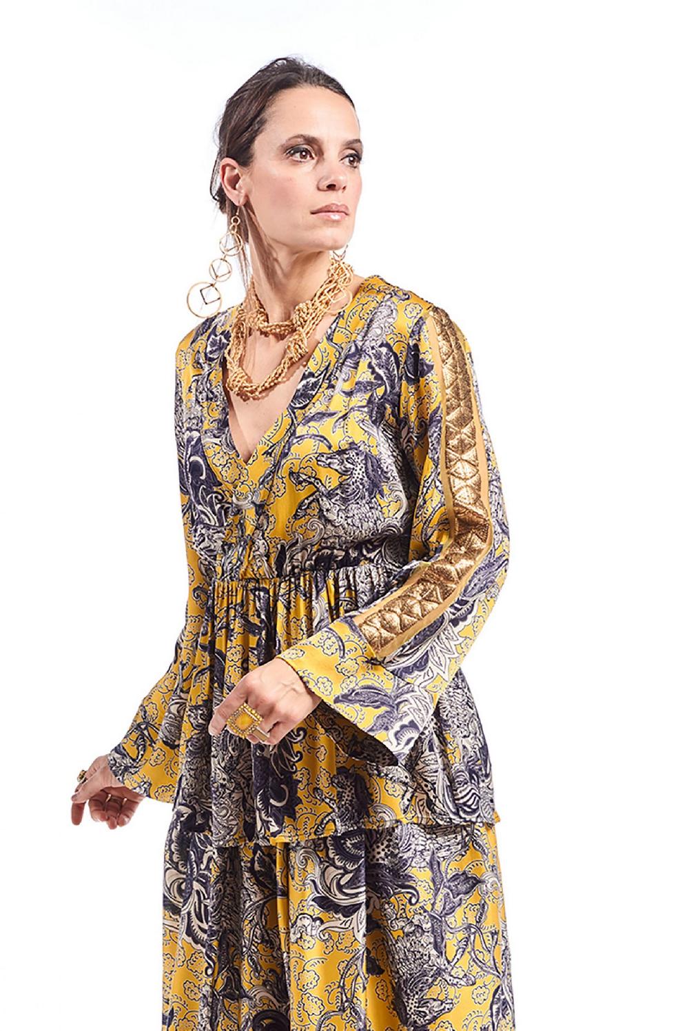 Save The Queen Blusa in raso con stampa rinascimentale Vendita