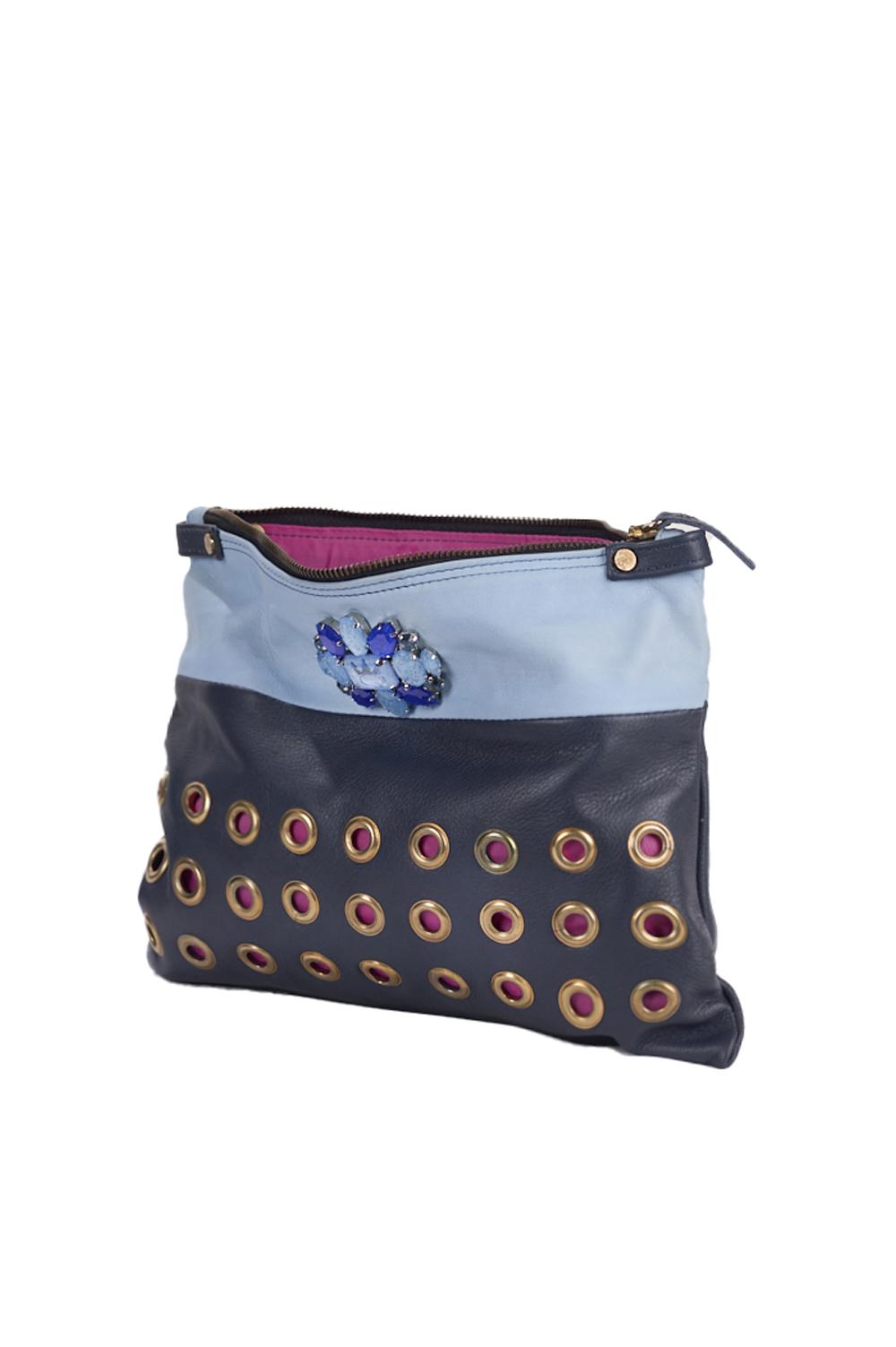 Save The Queen Pochette in pelle celeste e blu Acquista Ora