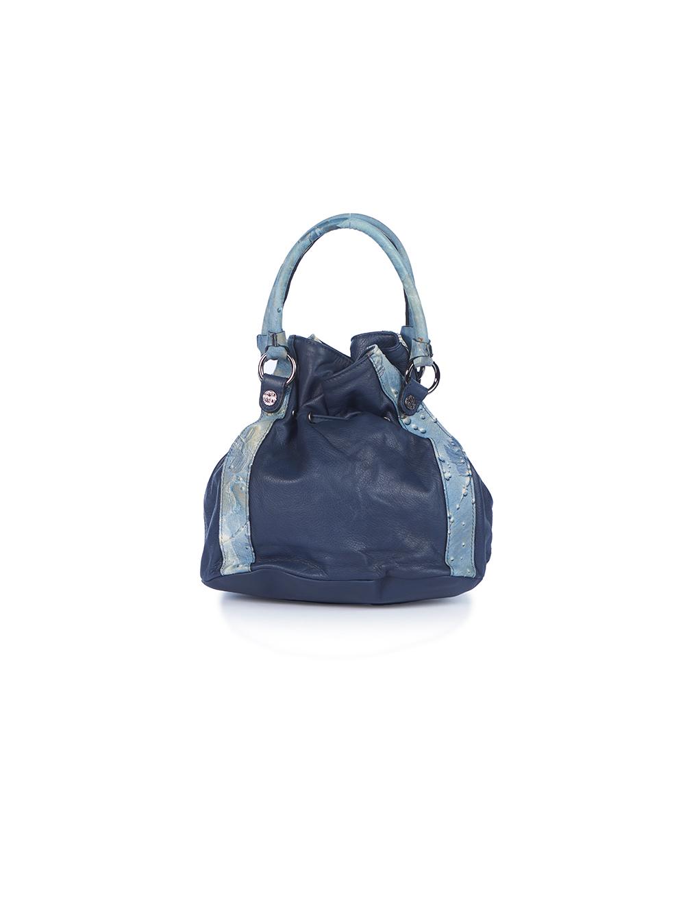 Save The Queen Borsa in pelle blu con dettagli di pelle operata Consegna Veloce