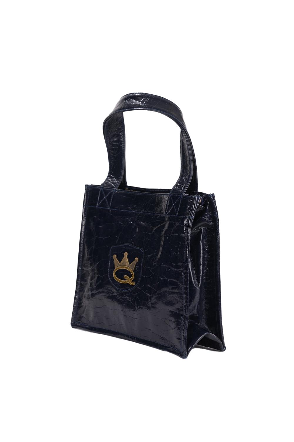 Save The Queen Borsa shopper blu scura in ecopelle con logo metallico Affare Del Giorno