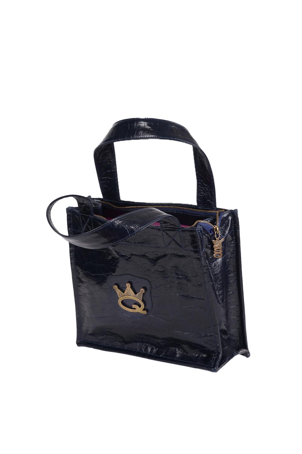 Save The Queen Borsa shopper blu scura in ecopelle con logo metallico Affare Del Giorno