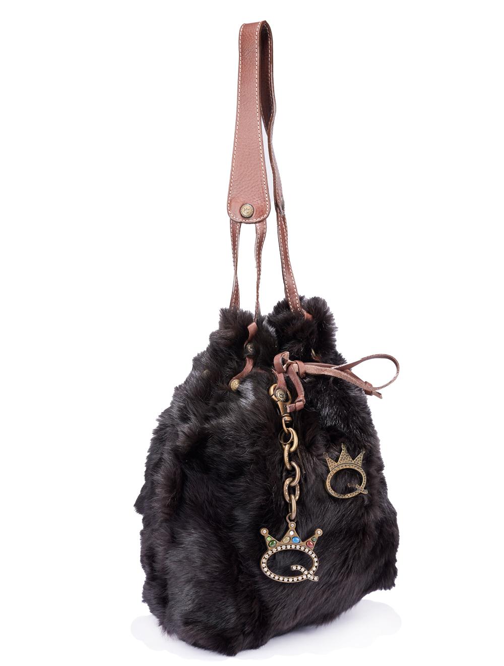 Save The Queen Borsa a spalla in lapin e pelle marrone Prezzo Ridotto