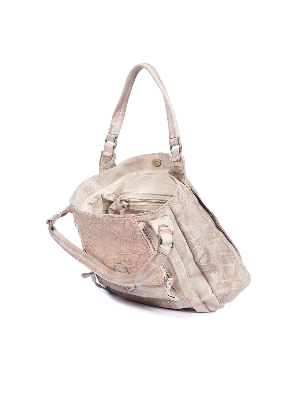 Save The Queen Borsa media in pelle lavorata beige Offerte