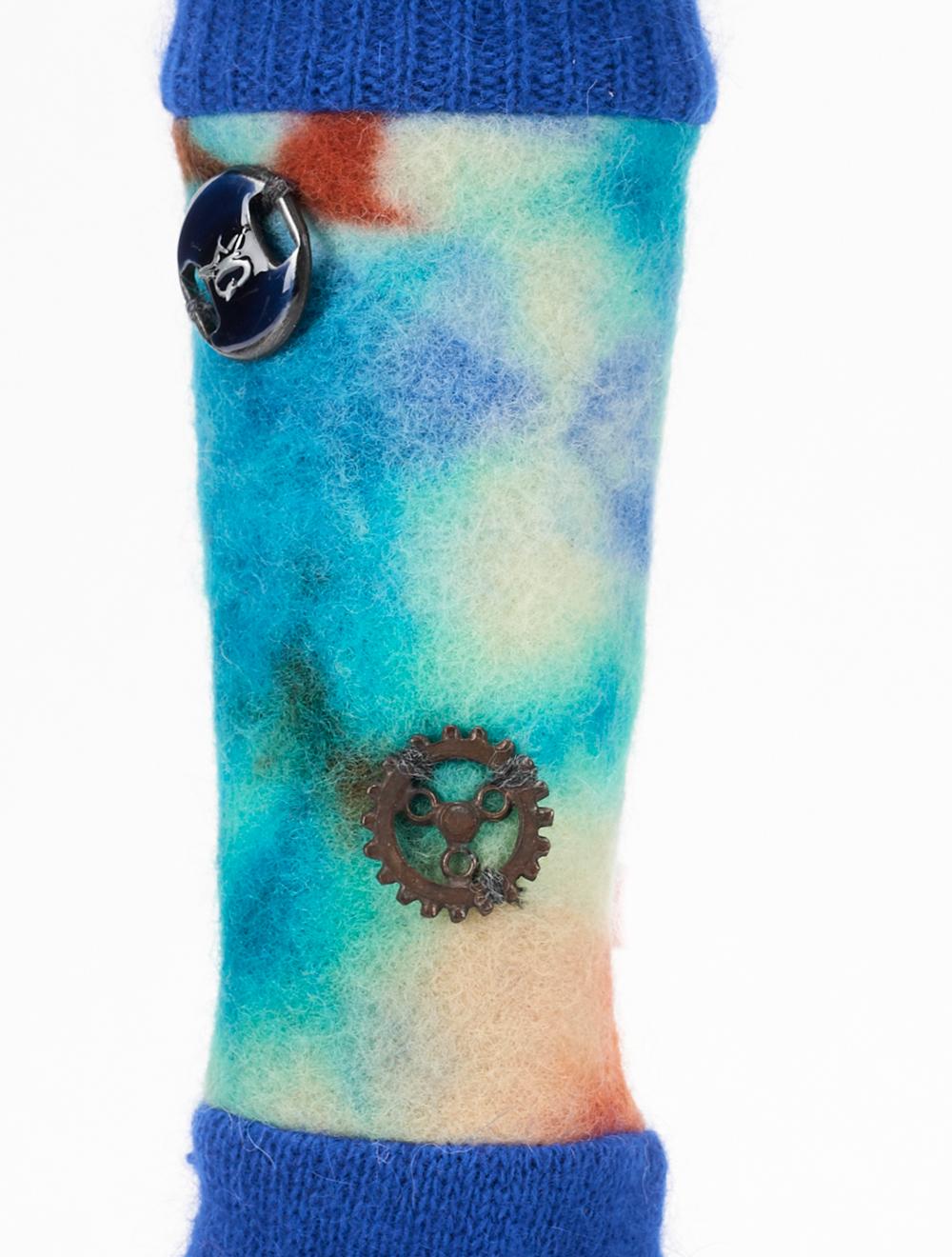 Save The Queen Guanti blu di angora con manica in lana cotta tie-dye Vendita Calda