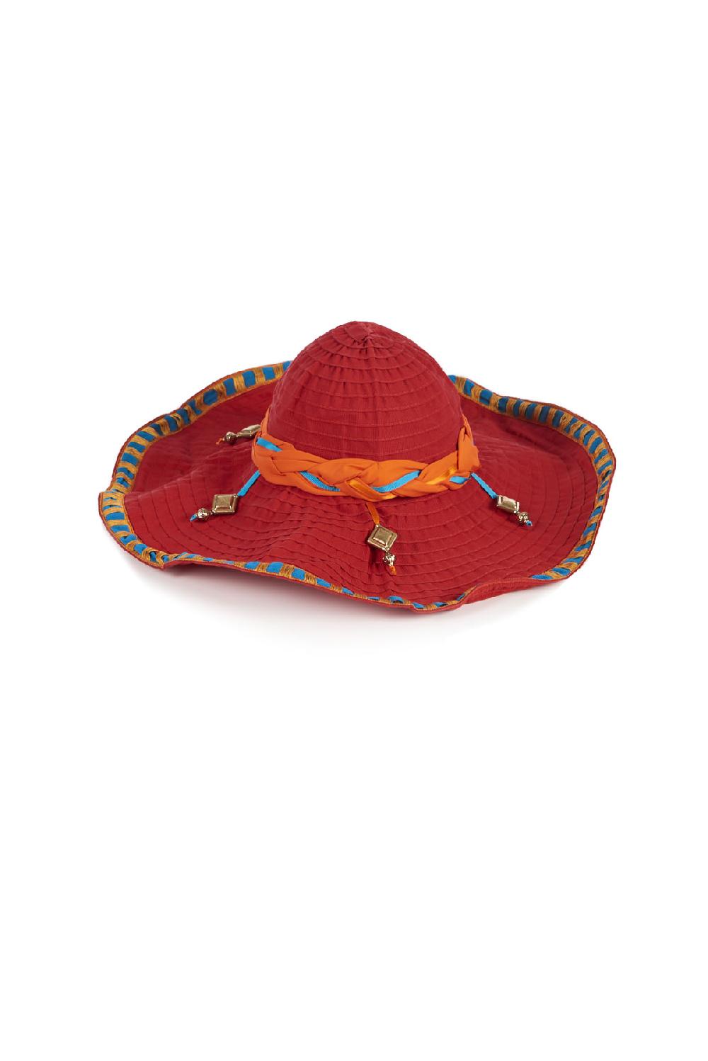 Save The Queen Cappello modellabile in tessuto rosso con decorazioni
