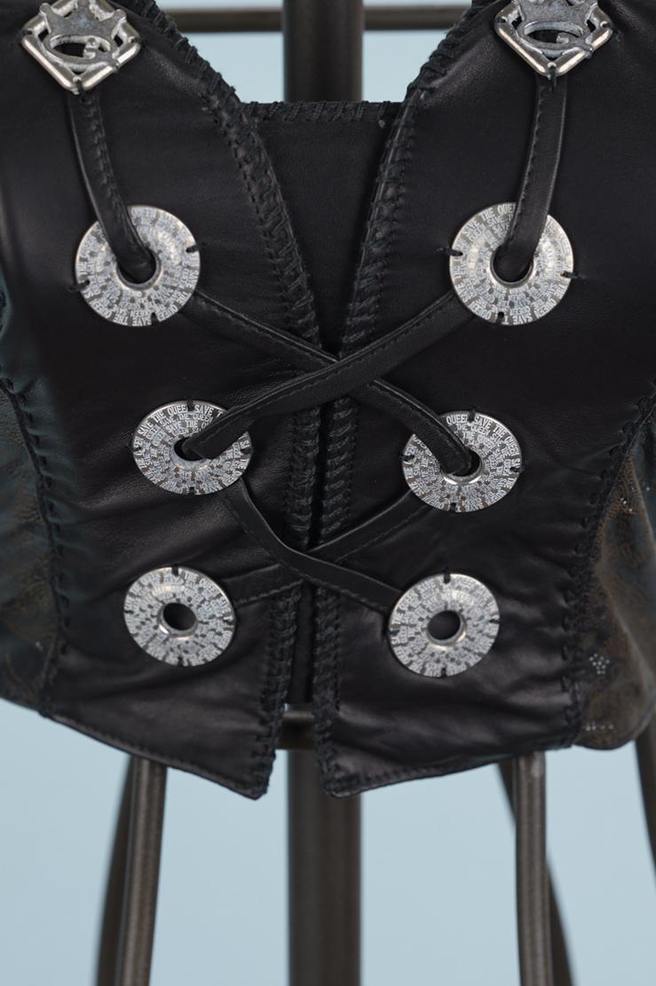 Save The Queen Gilet color nero in vera pelle con applicazioni Qualità