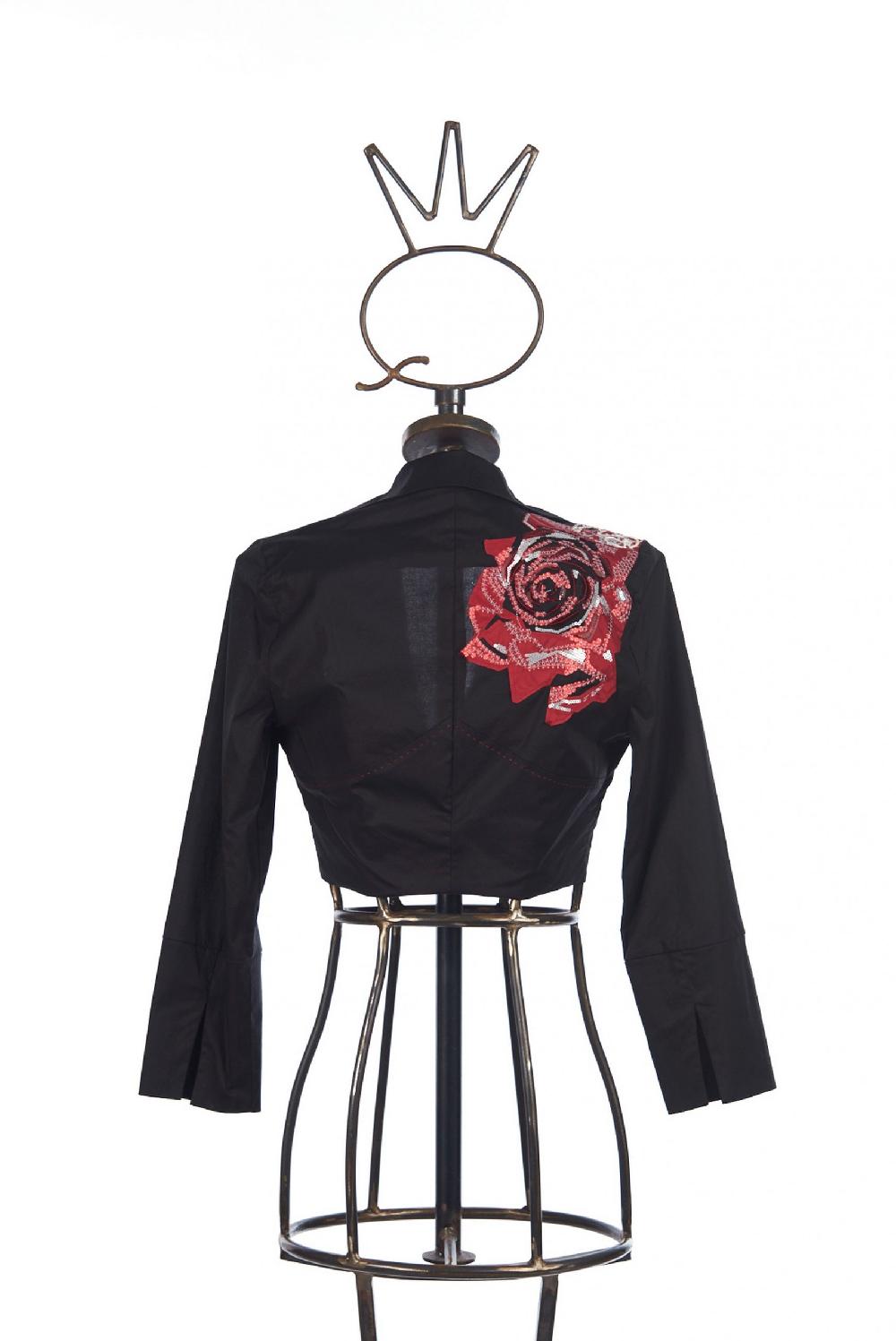 Save The Queen Giacca corta con rosa ricamata Promozione