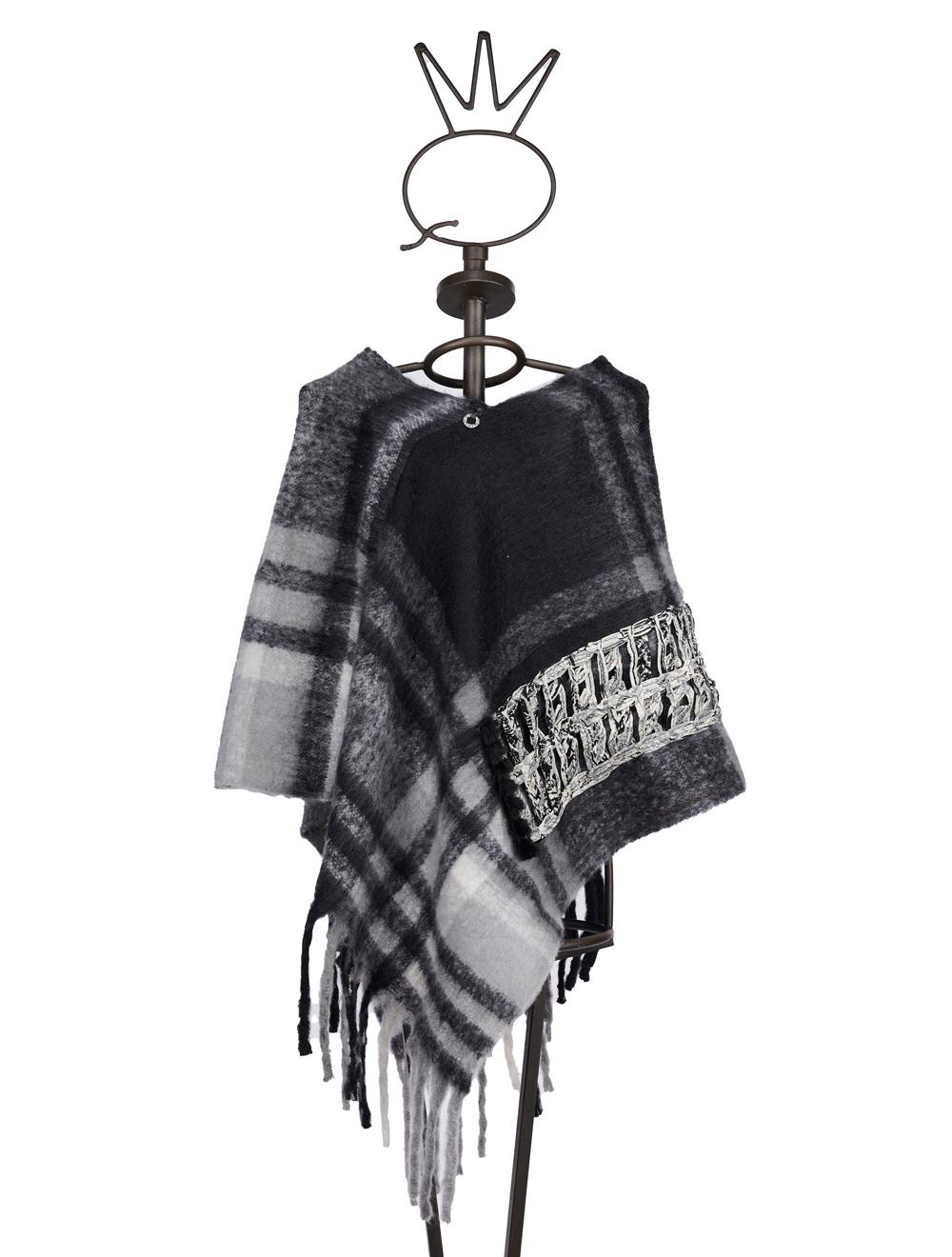 Save The Queen Poncho in jacquard nero e grigio Online