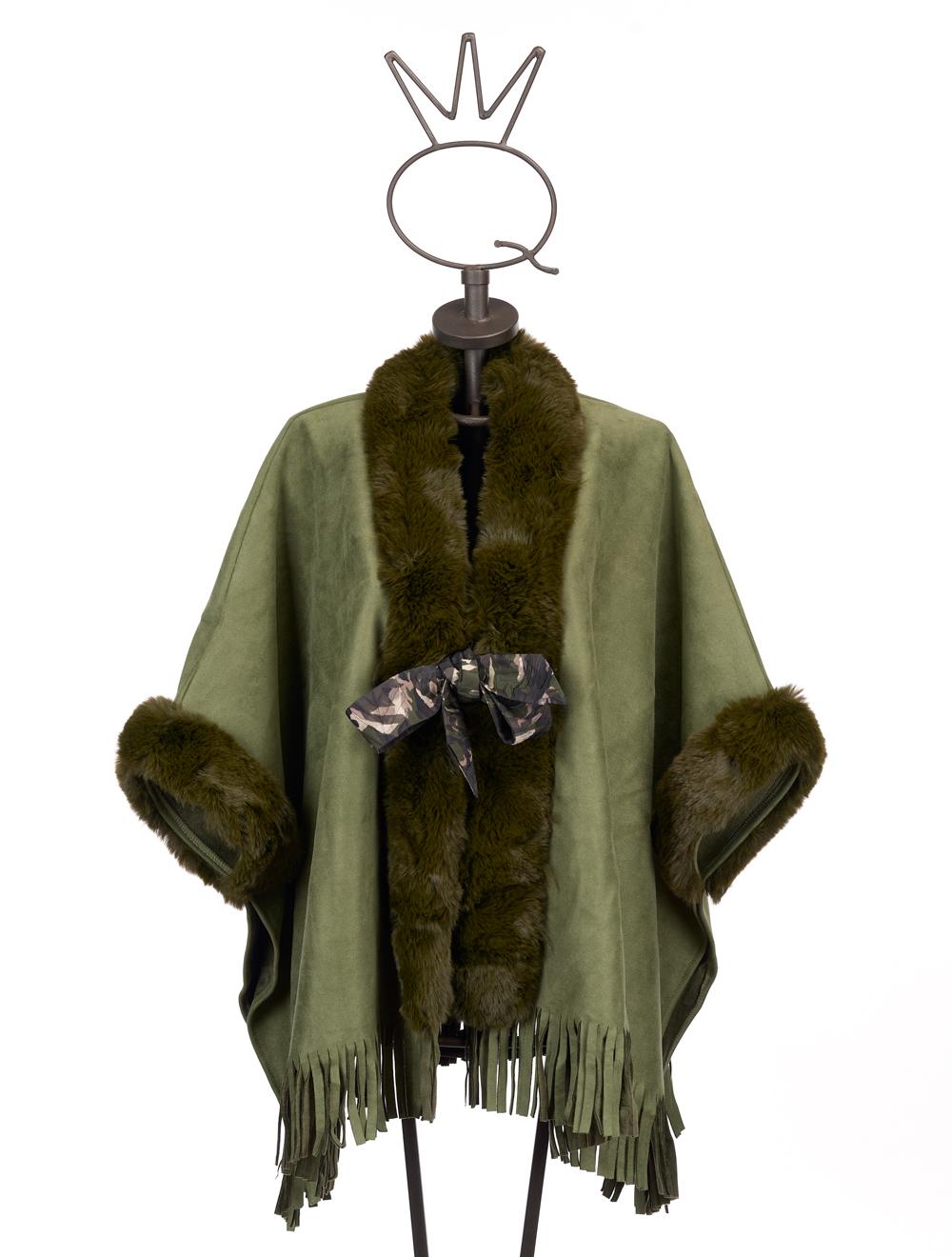 Save The Queen Mantella con frange in eco shearling Outlet