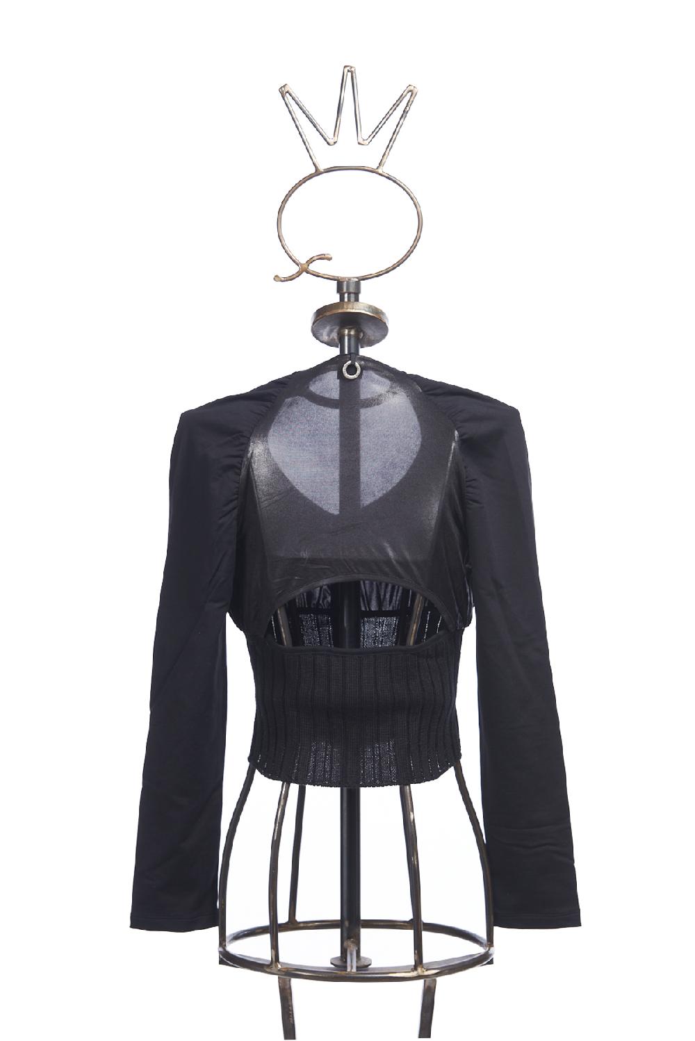 Save The Queen Giacchino corto nero in jersey e inserti in maglia Vendita