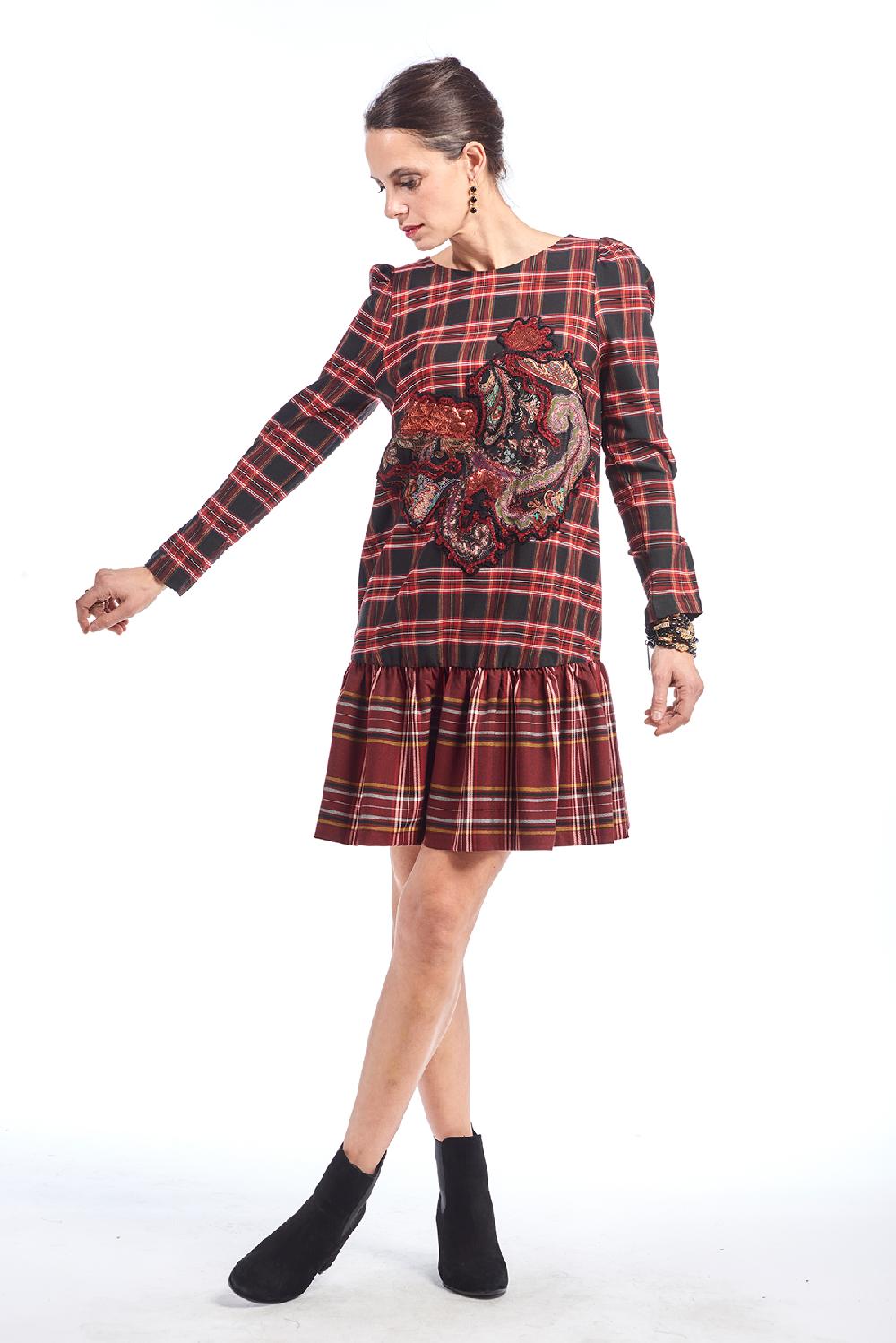 Save The Queen vestito corto in tessuto tartan con ricamo Promozione Limitata