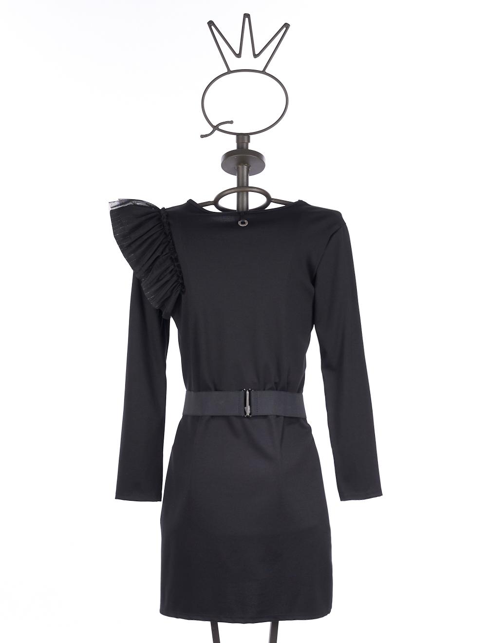 Save The Queen Abito nero con rouches e cinturone Outlet