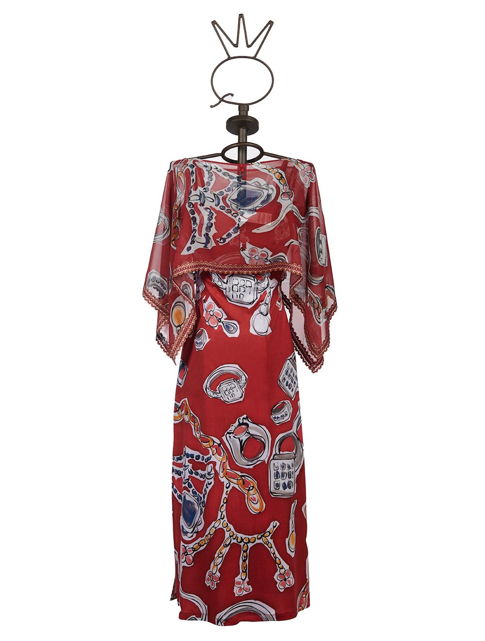 Save The Queen Vestito lungo con stampa “anelli” e poncho in chiffon Acquista Ora