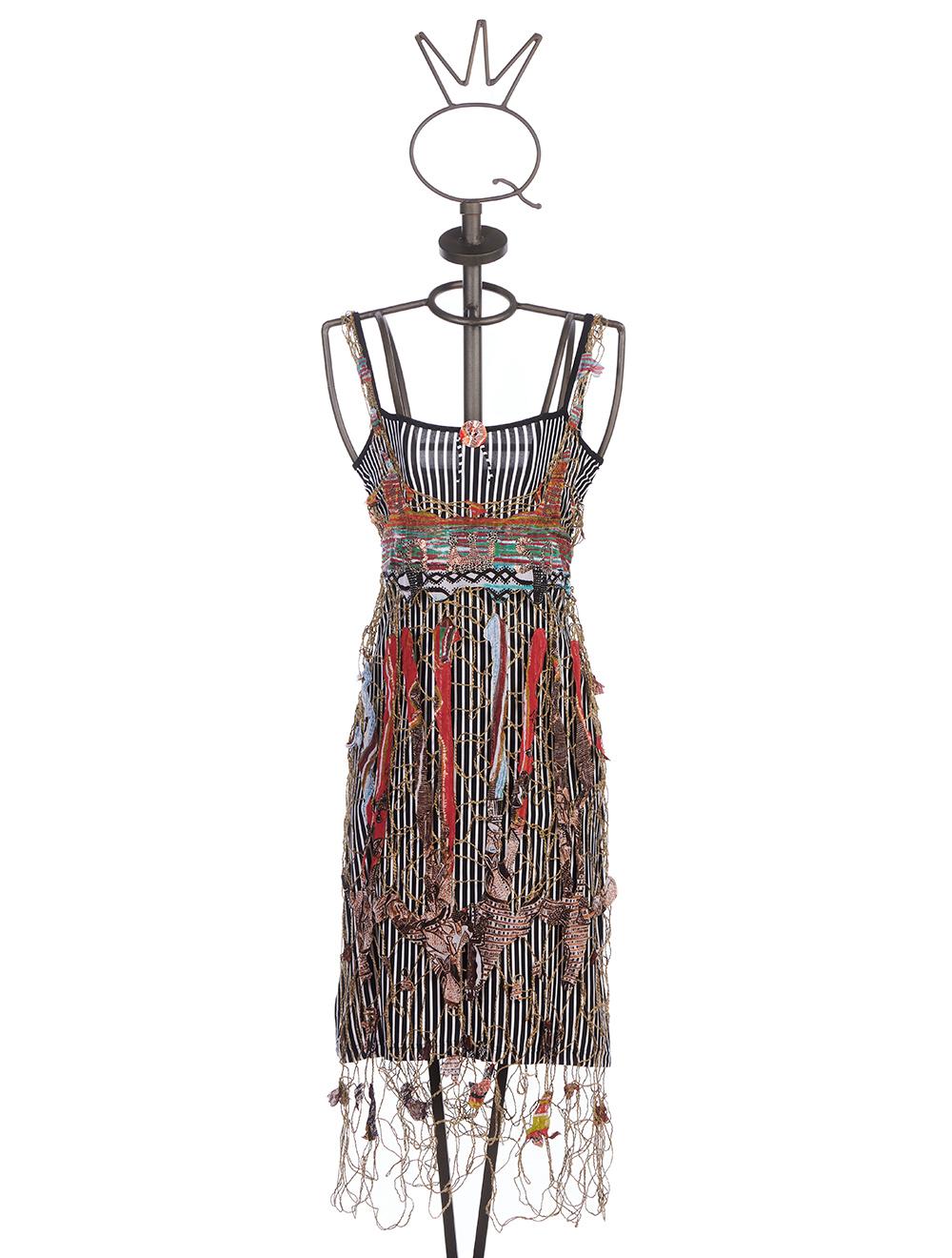Save The Queen Vestito al ginocchio a righe con rete e ricamo Shopping Online