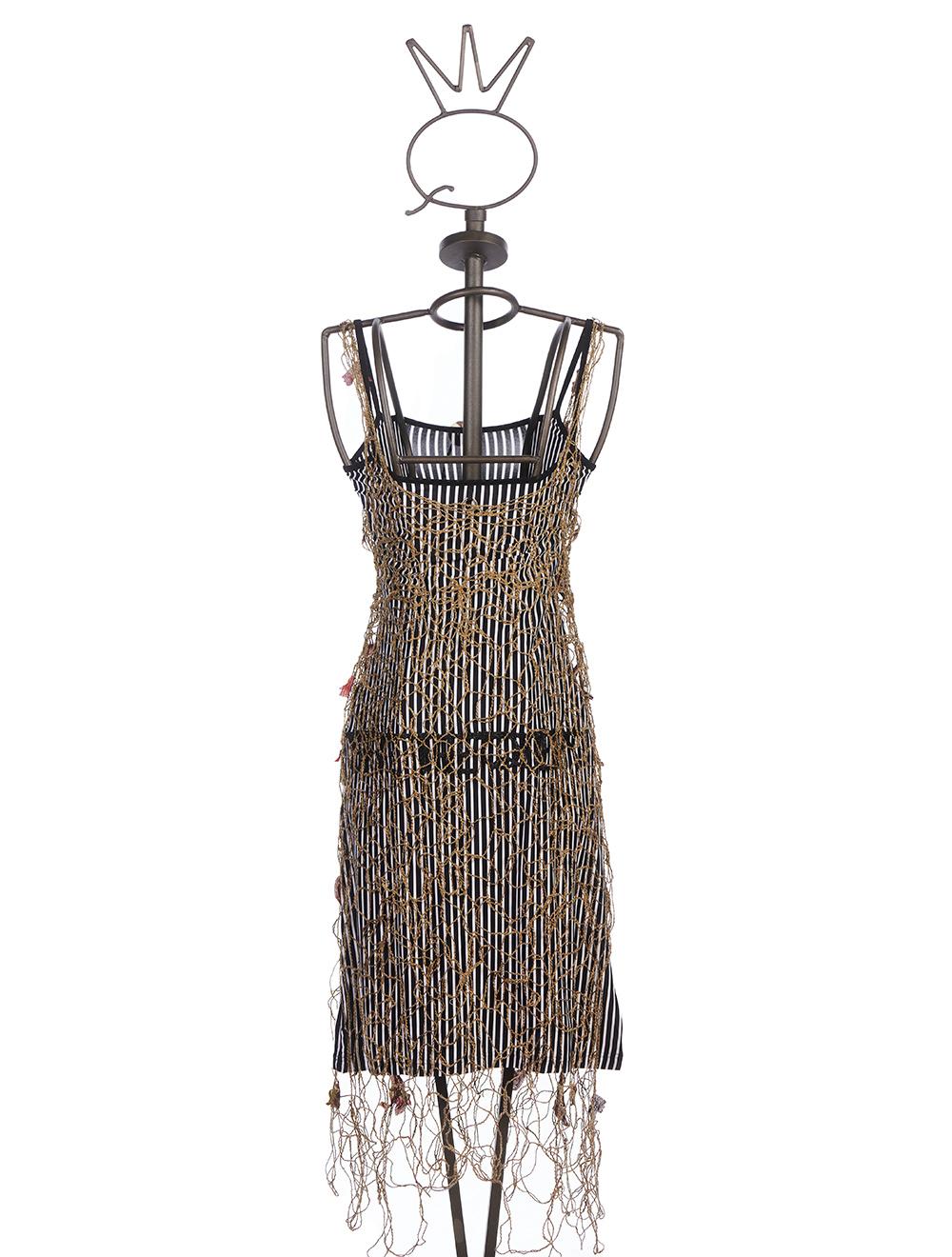 Save The Queen Vestito al ginocchio a righe con rete e ricamo Shopping Online