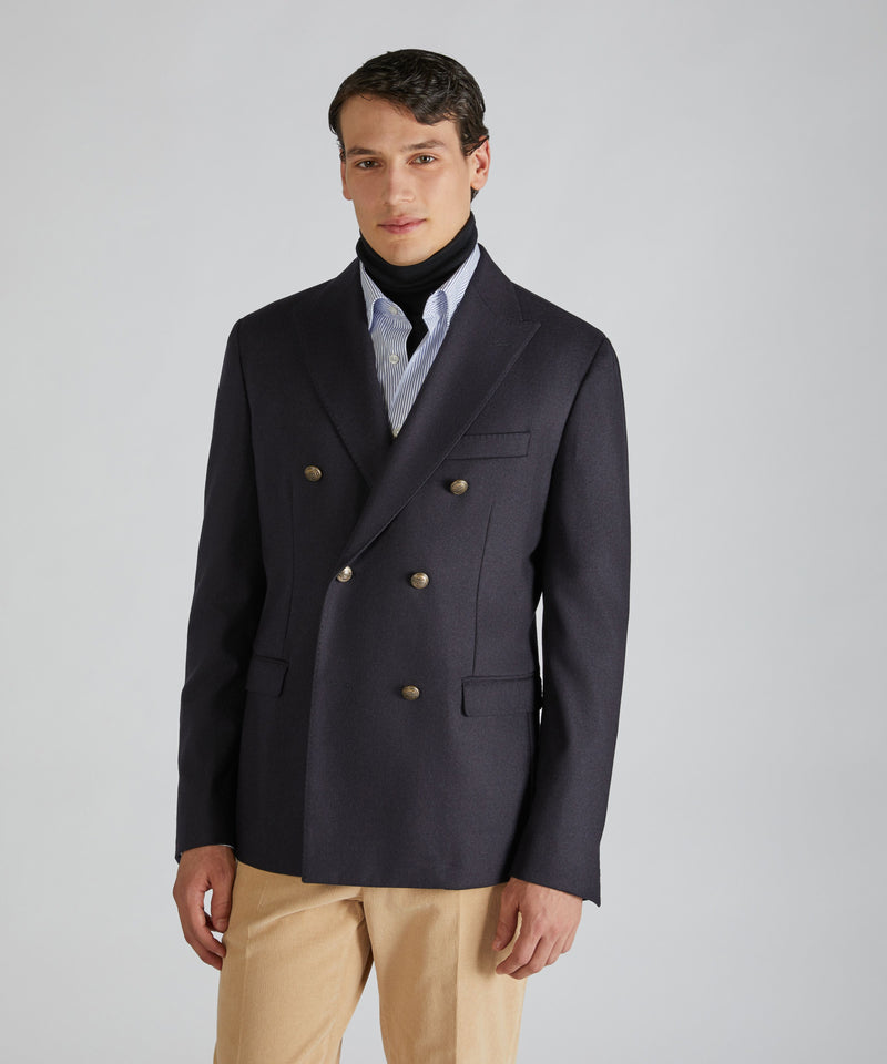 Slowear Giacca doppiopetto slim fit in flanella di lana e cashmere Fino Al -60%