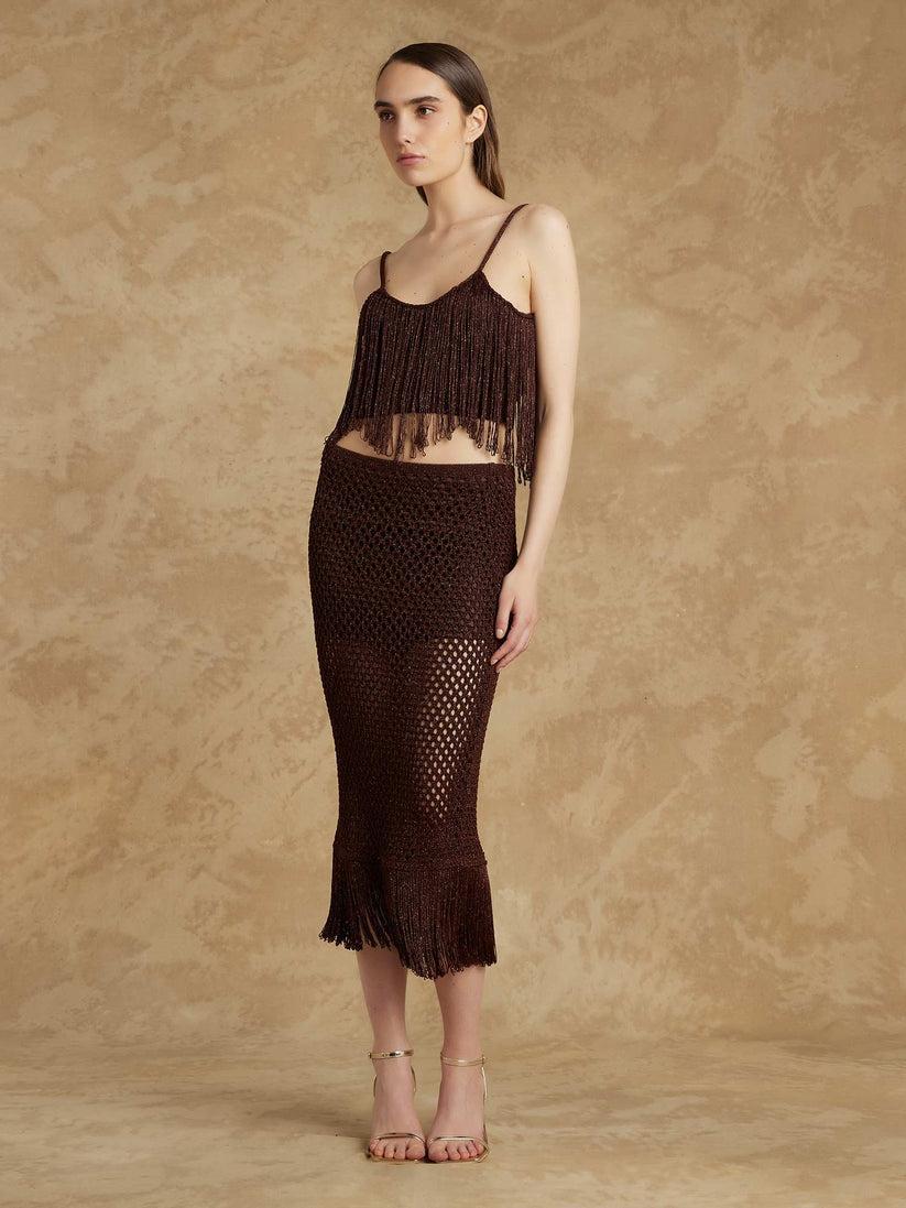Space Simona Corsellini Gonna midi in lurex crochet e frangia Fino Al -60%