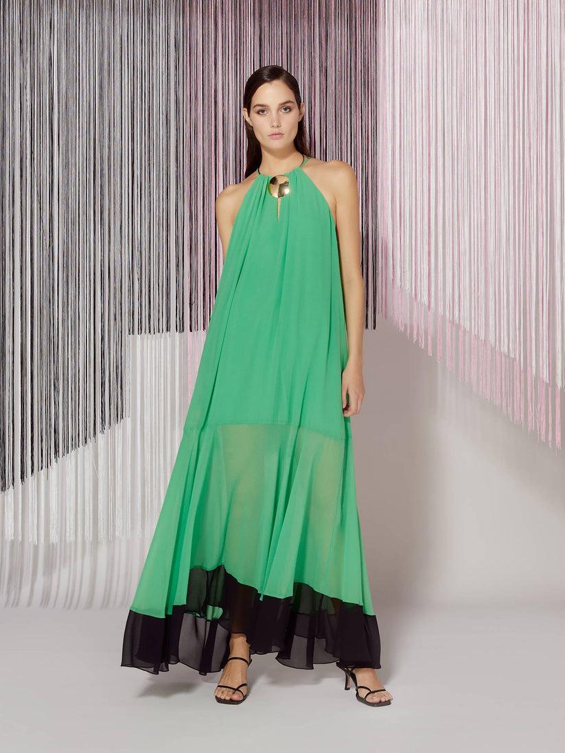Space Simona Corsellini Abito lungo in georgette con balza al fondo a contrasto Outlet