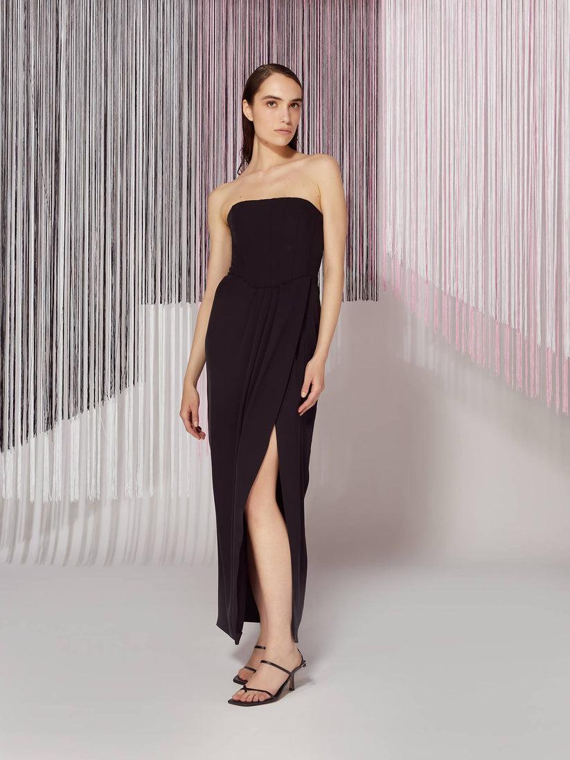 Space Simona Corsellini Abito lungo effetto bustier in poly fluido Vendita Economica