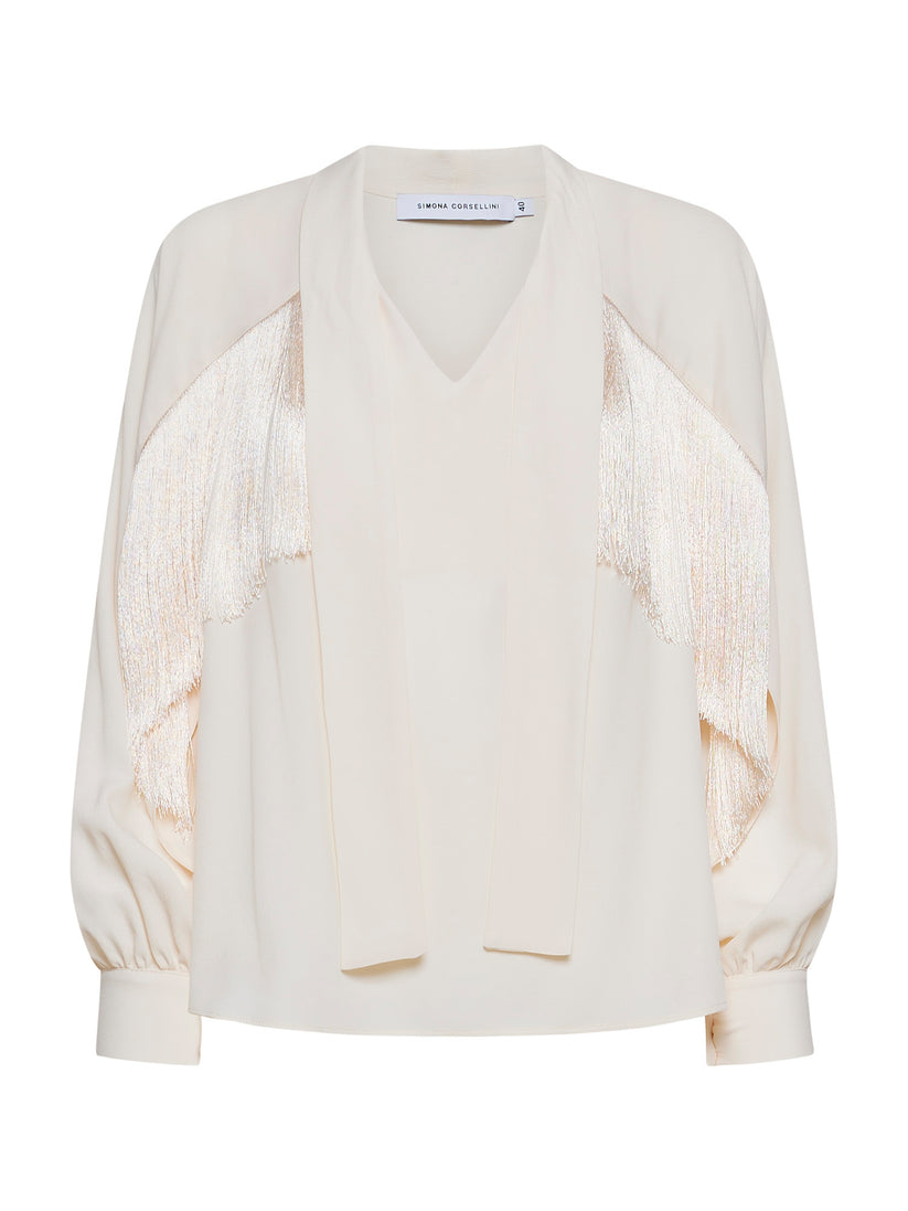 Space Simona Corsellini Blusa in acetato seta con frange