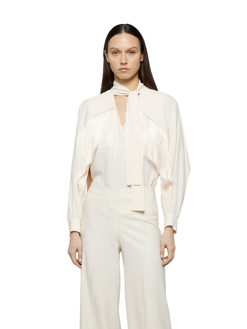 Space Simona Corsellini Blusa in acetato seta con frange Promozione Limitata