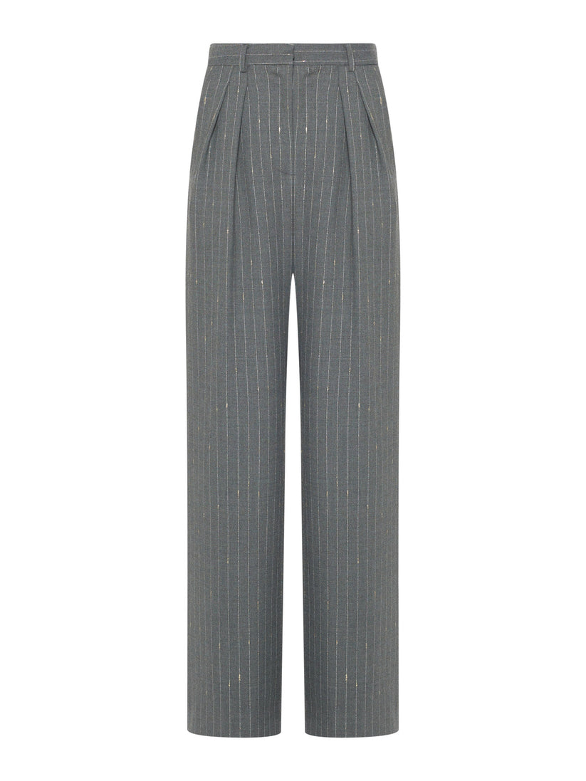 Space Simona Corsellini Pantalone Largo gessato con doppia pence