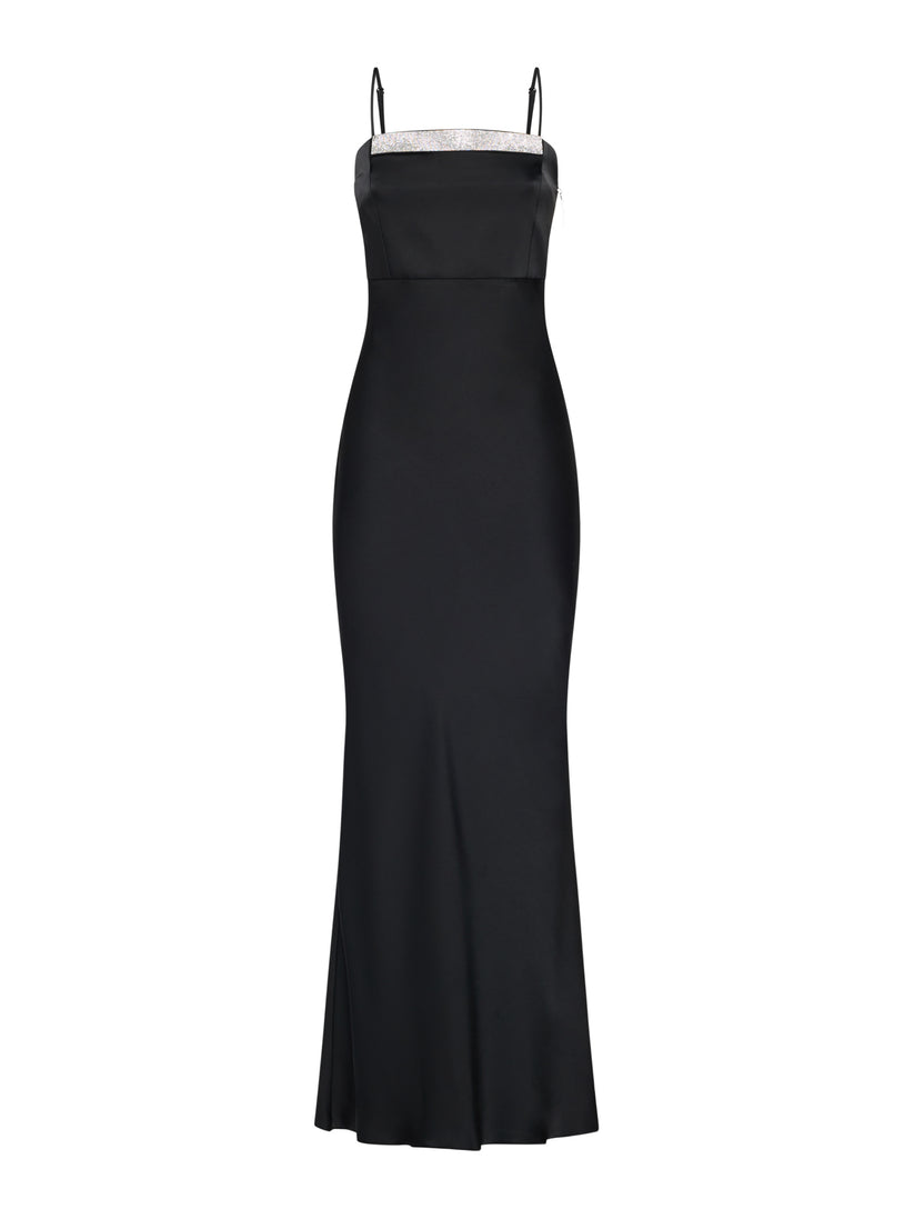 Space Simona Corsellini Abito lungo sottoveste in raso con dettaglio in strass Online