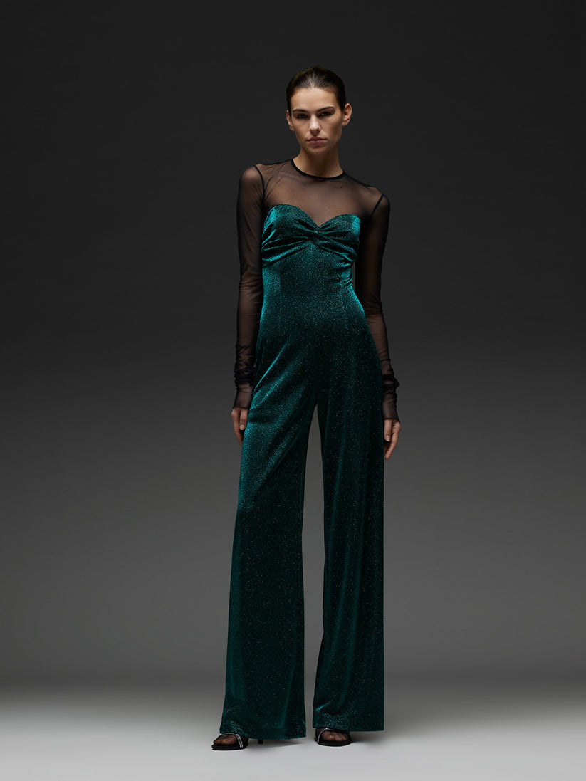 Space Simona Corsellini Tuta in jersey lurex con inserto in tulle Outlet