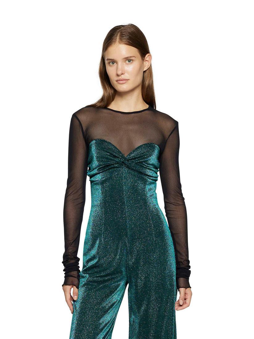 Space Simona Corsellini Tuta in jersey lurex con inserto in tulle Outlet
