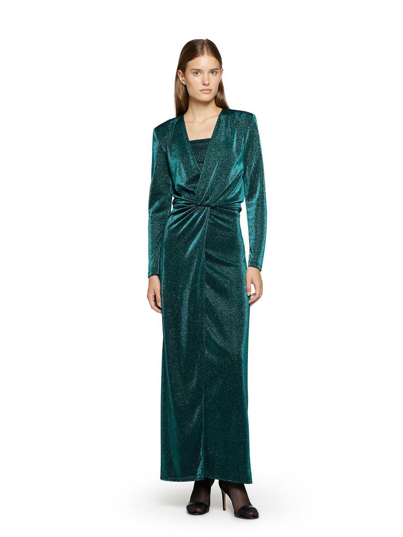 Space Simona Corsellini Abito lungo in Lurex con scollo incrociato e spacco davanti In Vendita
