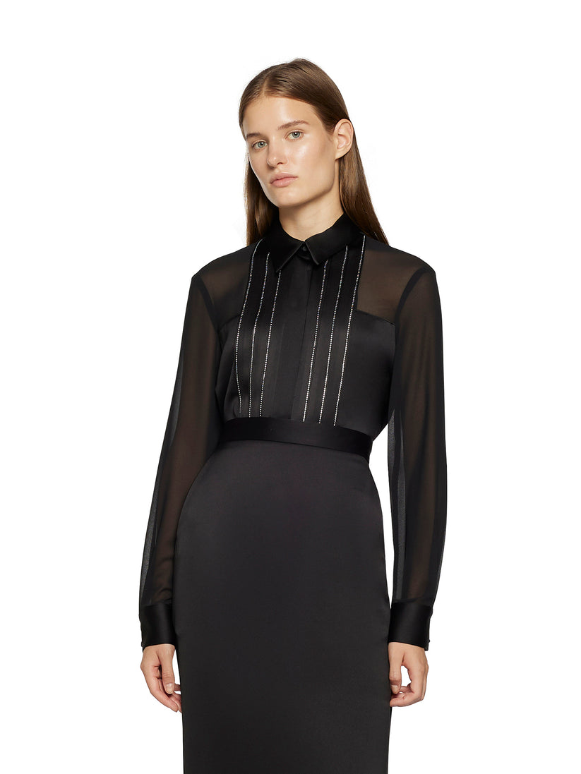 Space Simona Corsellini Camicia smoking in raso con inserti di strass Saldi
