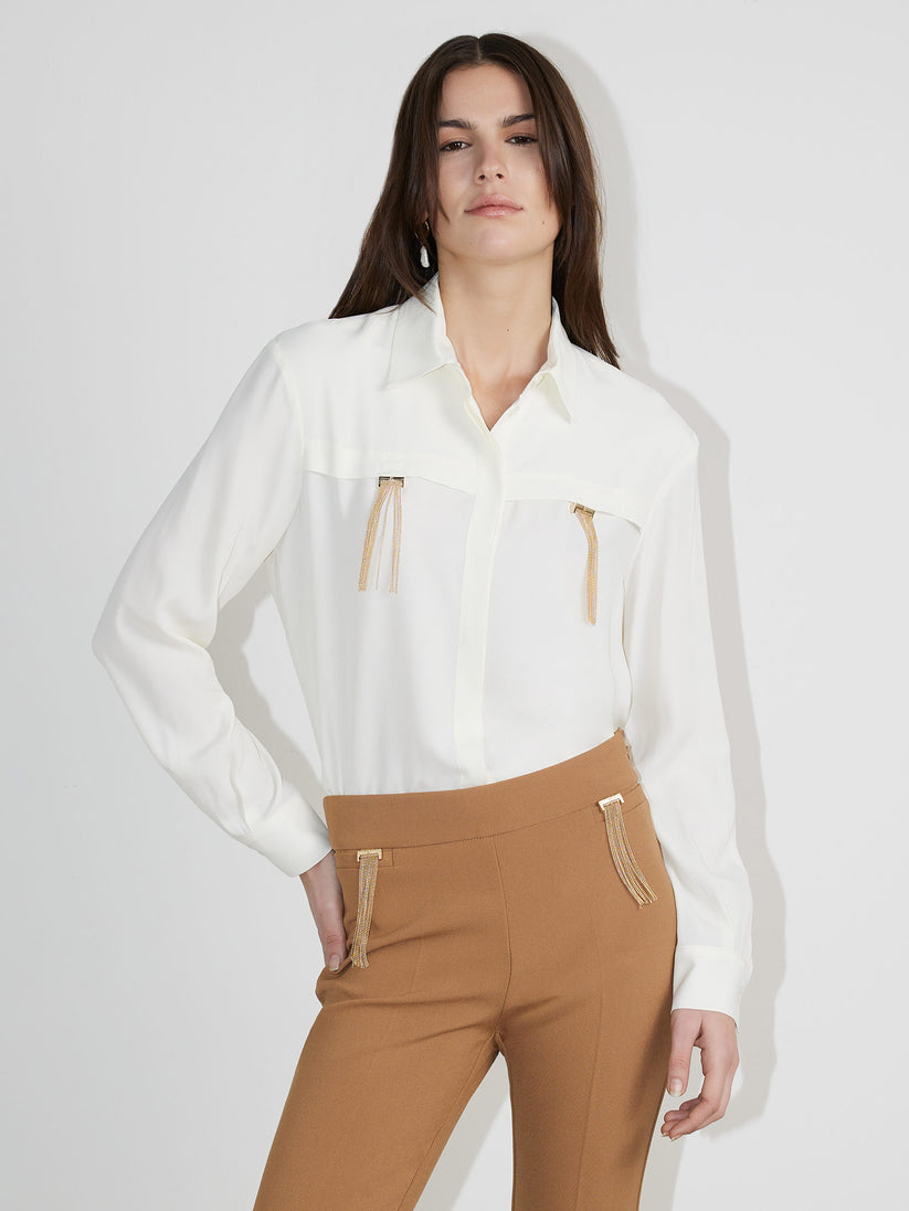 Space Simona Corsellini Camicia in acetato seta con doppio passante frange pendenti In Linea