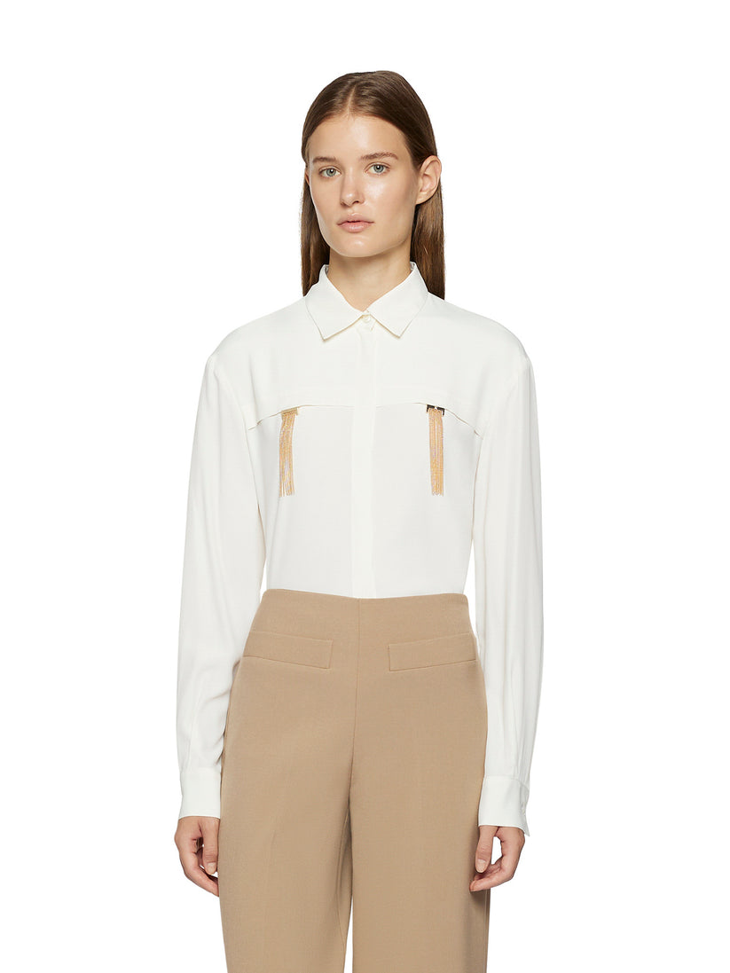 Space Simona Corsellini Camicia in acetato seta con doppio passante frange pendenti In Linea