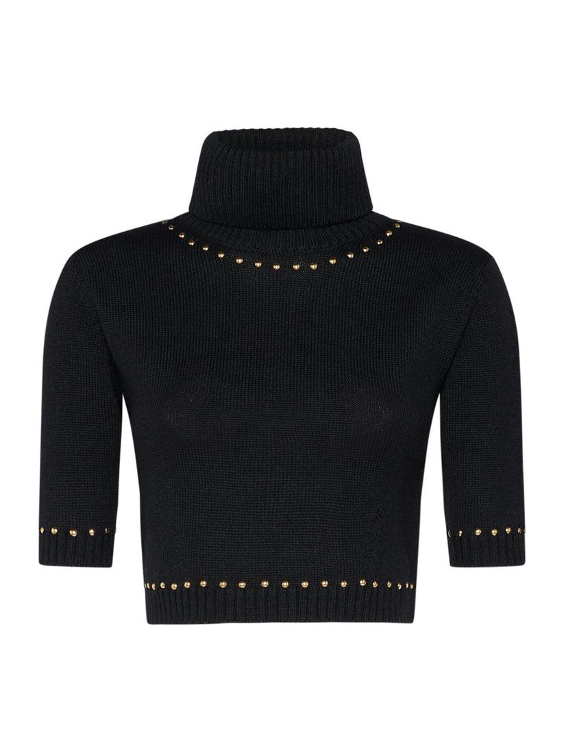 Space Simona Corsellini Maglia dolcevita cropped in misto lana con applicazione borchie