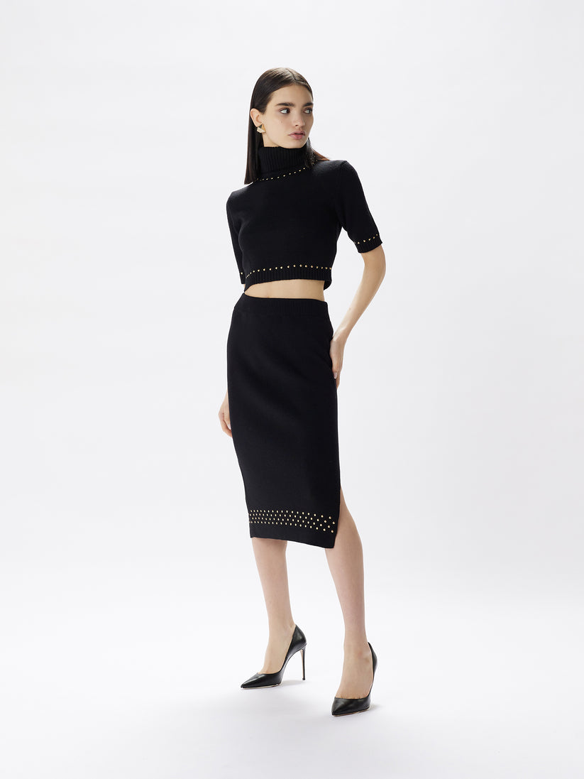 Space Simona Corsellini Maglia dolcevita cropped in misto lana con applicazione borchie Rilascio limitato
