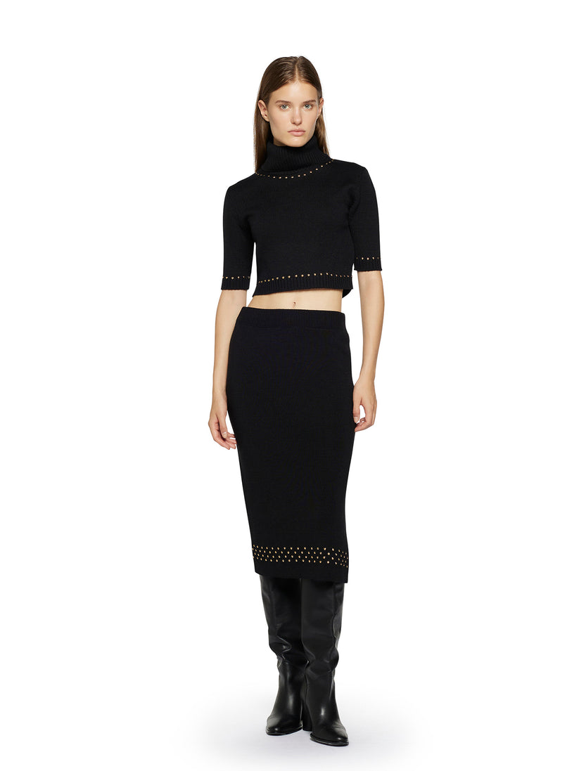 Space Simona Corsellini Maglia dolcevita cropped in misto lana con applicazione borchie Rilascio limitato