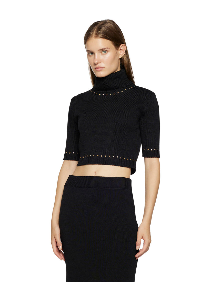 Space Simona Corsellini Maglia dolcevita cropped in misto lana con applicazione borchie Rilascio limitato