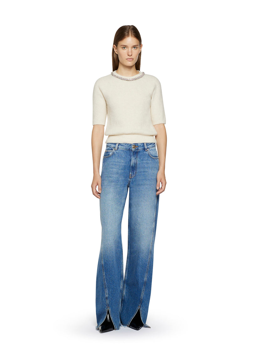 Space Simona Corsellini Maglia a manica corta in misto alpaca con strass nel girocollo Online