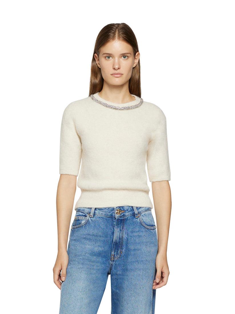 Space Simona Corsellini Maglia a manica corta in misto alpaca con strass nel girocollo Online