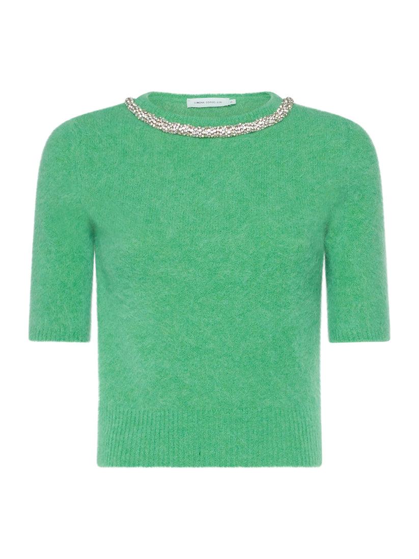 Space Simona Corsellini Maglia a manica corta in misto alpaca con strass nel girocollo
