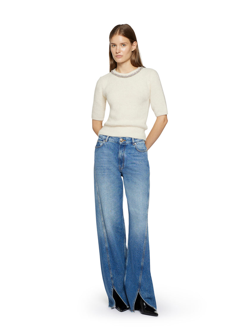 Space Simona Corsellini Denim largo con spacchi in fondo Vendita Calda
