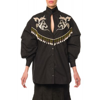 Stella Jean CAMICIA CON RICAMO E FRANGE Vendita Economica