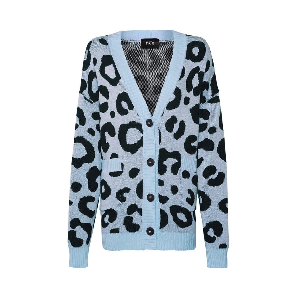 Sveta Milano Cardigan lungo jacquard Georgia in azzurro e nero
