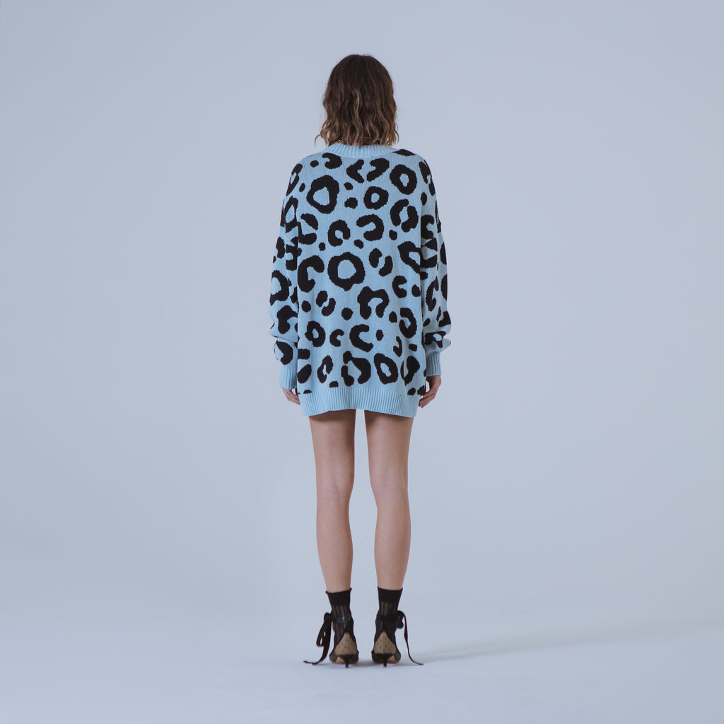 Sveta Milano Cardigan lungo jacquard Georgia in azzurro e nero Saldi