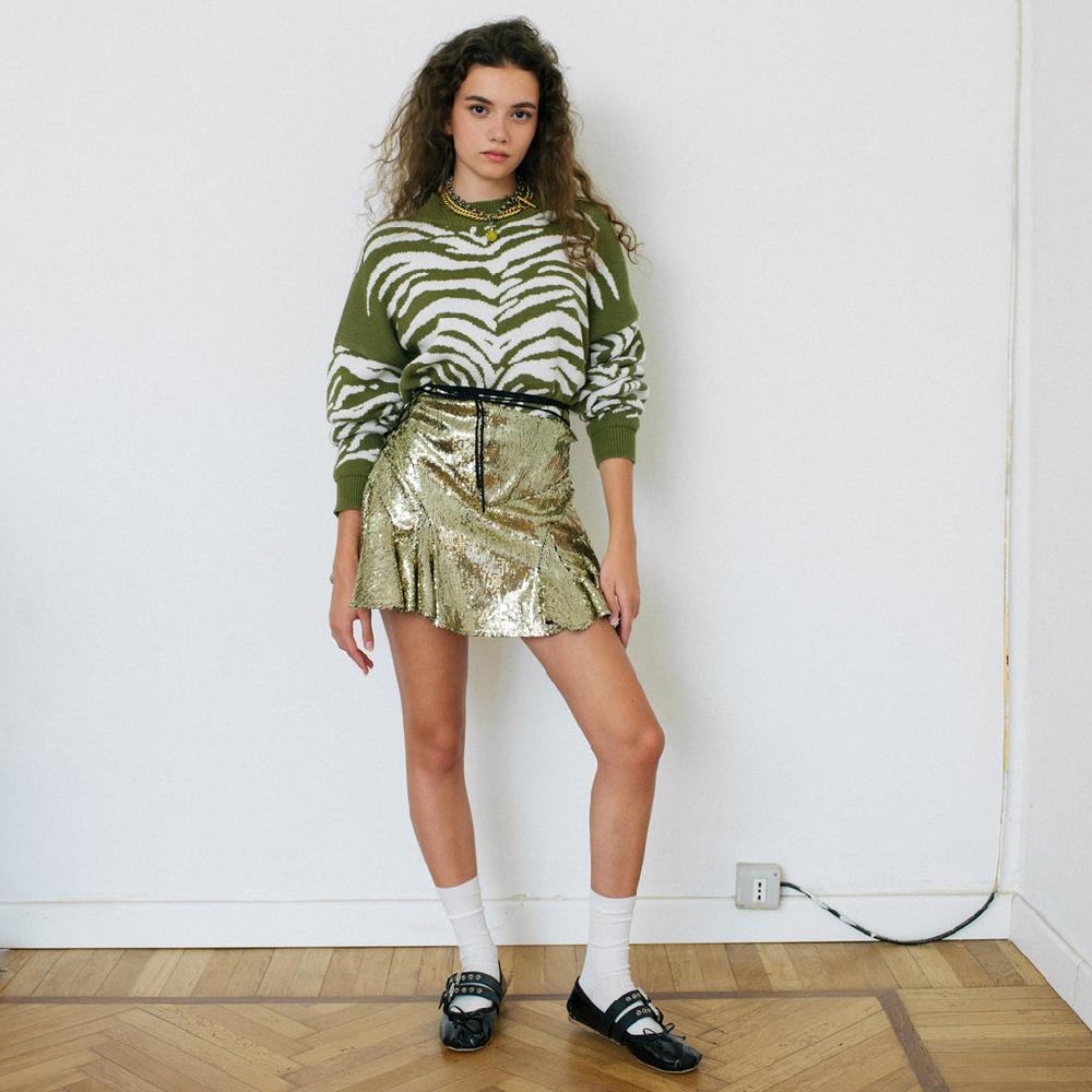 Sveta Milano Maglione corto jacquard Courtney in verde militare e bianco Offerta