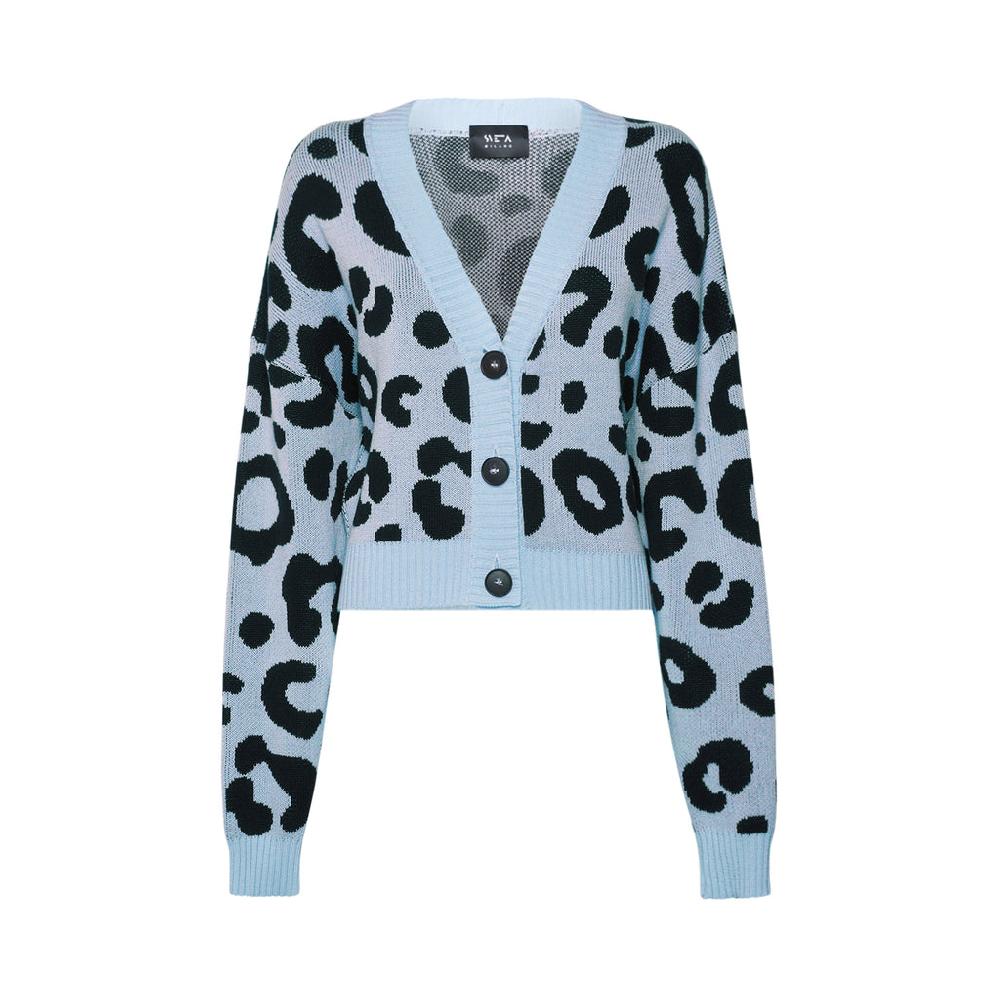 Sveta Milano Cardigan corto jacquard Dakota in azzurro e nero