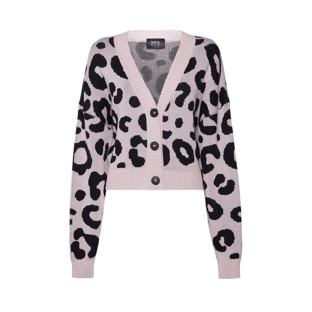 Sveta Milano Cardigan corto jacquard Dakota in rosa e nero