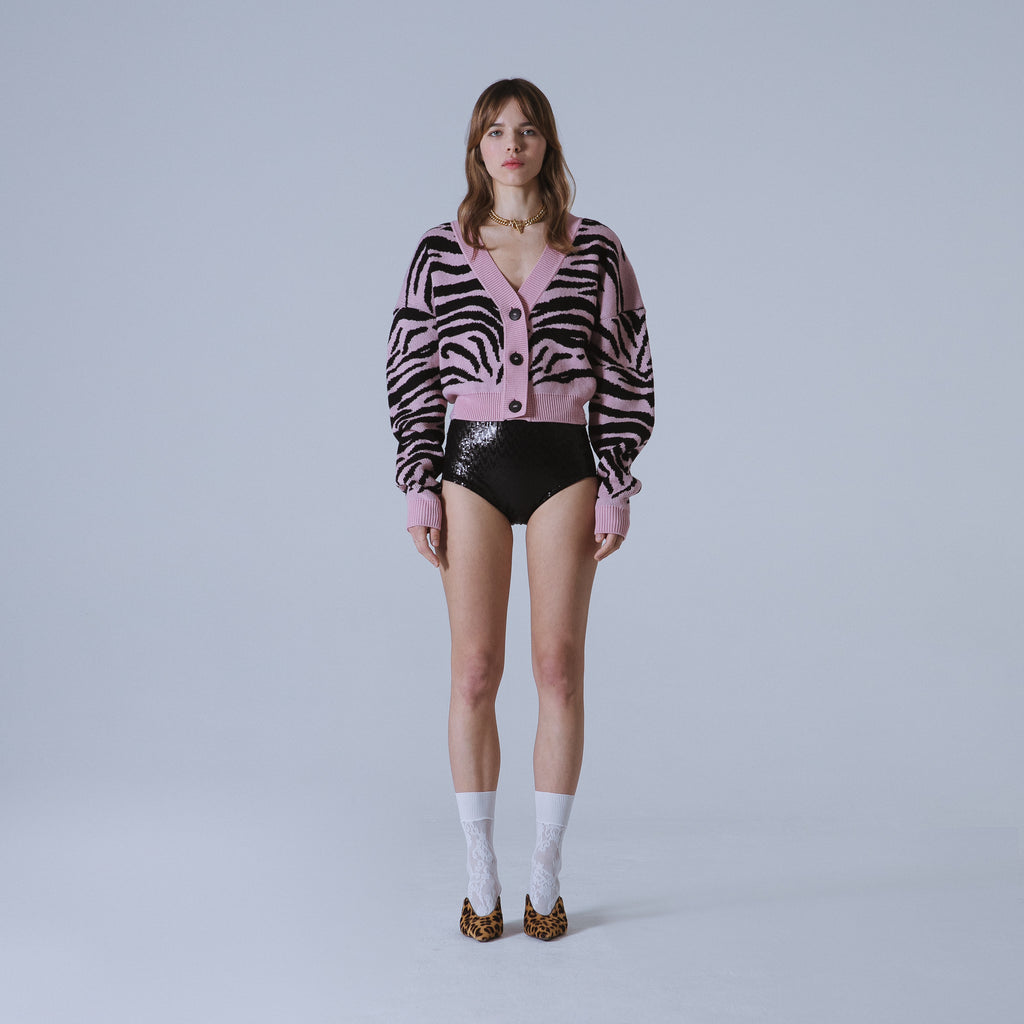 Sveta Milano Cardigan corto jacquard Dakota in rosa e nero Offerte