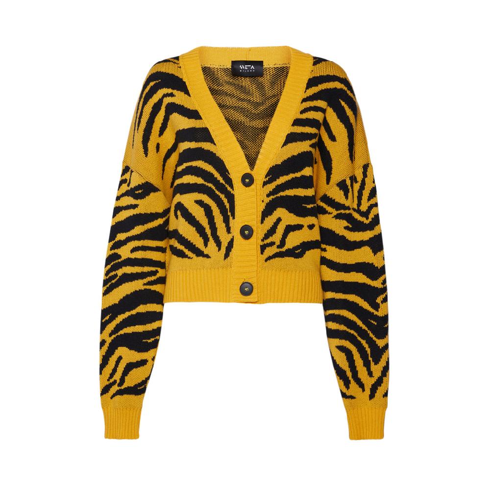 Sveta Milano Cardigan corto jacquard Dakota in giallo e nero