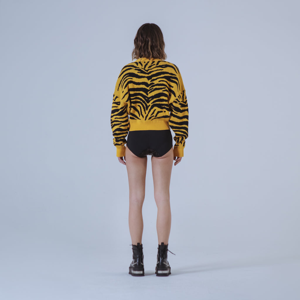 Sveta Milano Cardigan corto jacquard Dakota in giallo e nero Vendita Calda